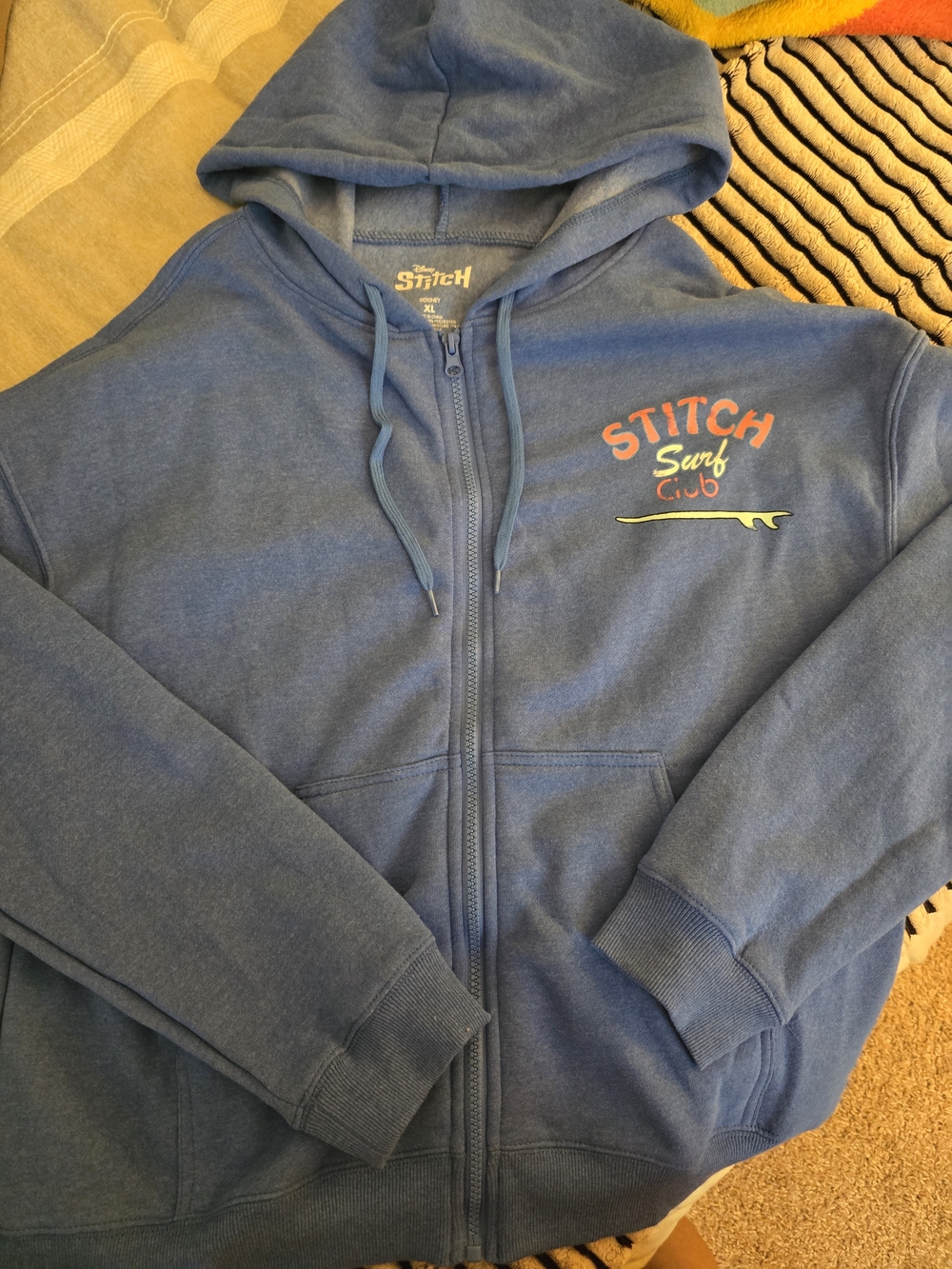 Disney Stitch Surf Club Blue Full Zip-Up Hoodie